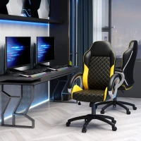 Vinsetto Office Chair Faux Leather Diamond Line High-Back Rocker Swivel Computer Desk Chair with Wheels, Black Orange(m-10)