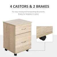 HOMCOM Two Drawer Filing Cabinet with Wheels- Oak(m-5)