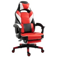 Vinsetto Cool & Stylish Gaming Chair Ergonomic Recliner w/ Thick Padding Footrest Neck & Back Pillow 5 Wheels Racing Swivel Height Adjustable Home Office Red(m-1)