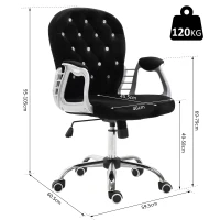 Vinsetto Office Chair Ergonomic 360° Swivel Diamante Tufted Home Work Velour Padded Base 5 Castor Wheels Black(m-3)