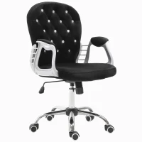 Vinsetto Office Chair Ergonomic 360° Swivel Diamante Tufted Home Work Velour Padded Base 5 Castor Wheels Black(m-1)
