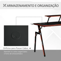HOMCOM Mesa Gaming Ergonómica Secretária para Computador com Suporte para Monitor e Alto Falante Porta-Copos Gancho para Fones de Ouvido Fibra de Carbono 120x60x94,5 Preto(m-4)