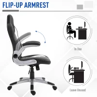 HOMCOM Racing Office Chair PU Leather Computer Desk Chair Gaming Style with Wheels, Flip-Up Armrest, Grey(m-7)
