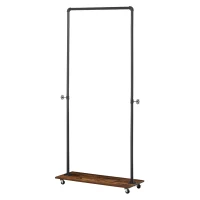 HOMCOM Industrial-Style Steel Clothes Rail w/ Hooks Shelf Wheels Compact Garment Storage Coat Dress Shirts Rustic Brown & Black(m-11)