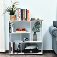 HOMCOM 5 Units Storage Shelf Bookcase Home Display Square Frame w/ Melamine Surface Foot Pads Living Room Bedroom Furniture White(m-9)