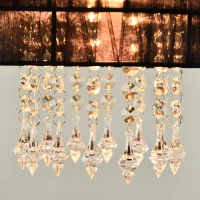 HOMCOM Vintage Metal Ceiling Light Chandelier with 2 Drum Shape Lampshade, Decorative Acrylic Crystal Pendants, for Living Room, Dining Room, Bedroom, Office, Black(m-8)