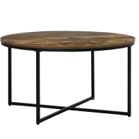 HOMCOM Round Coffee Table, Industrial Side Table with Metal Frame, Large Coffee Tables for Living Room, Bedroom, Rustic Brown(m-10)