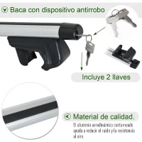 HOMCOM Juego de Barras para Techo Aluminio Universal Baca Portaequipajes Coche con Cierre 135cm(m-4)