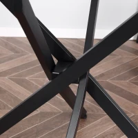 HOMCOM Dining Table with Clear Tempered Glass Top, Round Table with Metal Legs, Modern Kitchen Table for Dining Room Living Room, Black(m-9)