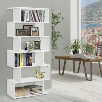 HOMCOM S Shape Wooden 6-tier Bookshelf Open Concept Bookcase Storage Display Unit for Home Office Living Room, White(m-8)