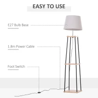 HOMCOM Metal Floor Lamp w/ 2-Tier Shelves Foot Switch Modern Stylish E27 Lampshade Base Functional Duo Design(m-6)