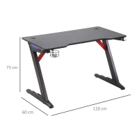 HOMCOM Racing Style Gaming Desk with LED Lights, Z-Shaped Computer Table Workstation with Cup Holder, Headphone Hook and Cable Management Holes for Study, Home Office, Black(m-3)