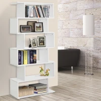 HOMCOM S Shape Wooden 6-tier Bookshelf Open Concept Bookcase Storage Display Unit for Home Office Living Room, White(m-9)