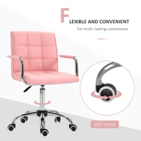 Vinsetto Makeup Vanity Chair, PU Leather Mid Back Office Chair with Adjustable Height, Armrest and Rolling Wheels, Pink(m-6)
