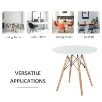 HOMCOM 80cm Scandinavian Style Round Side Coffee Table w/ Wood Legs Simple Elegant Home Furniture Dining Office White Brown(m-6)