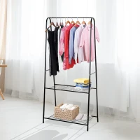 HOMCOM Metal Clothes Rack Coat Garment Hanger Hallway Organiser Hanging Rail Stand 2-tier Shoe Shelving A Shaped 77L x 45W x 153H cm Black(m-10)