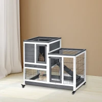 PawHut Small Animals 2-TierFir Wood Guinea Pigs Hutches Indoor Hutch Grey(m-2)