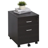 Vinsetto 2-Drawer Locking Office Filing Cabinet w/ 5 Wheels Rolling Storage Hanging Legal Letter Files Cupboard Home Organisation Black Wood Grain(m-2)