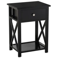 HOMCOM End Table, Sofa Side Table with Drawer X Bar Bottom Storage Shelf, Nightstand Bedside Table for Bedroom or Living Room Black(m-11)