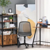 Vinsetto Swivel Mid Back Office Chair Mesh Fabric Computer Home Study Bedroom Conference Armless Leisure Chair with Wheels, Grey(m-4)