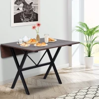 HOMCOM Dining Table Drop Leaf Metal Frame MDF Top Folding Expandable 6 Person Brown(m-2)