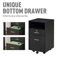 Vinsetto Lockable Two-Drawer Filing Cabinet, with Wheels - Black(m-7)
