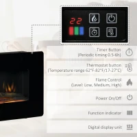 HOMCOM Electric Wall-Mounted Fireplace Heater with Adjustable Flame Effect, Remote Control, Timer, 1800/2000W, Black(m-5)
