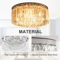 HOMCOM Crystal Ceiling Light Modern Chandeliers w/ Stainless Steel Base 10 Lights Elegant Flush Mount Ceiling Lighting for Living Room, Bedroom, Hallway, Bar, Cloakroom(m-4)