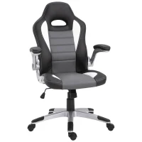 HOMCOM Racing Office Chair PU Leather Computer Desk Chair Gaming Style with Wheels, Flip-Up Armrest, Grey(m-11)