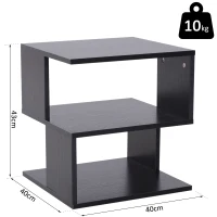 HOMCOM Side Table Square Coffee Table Modern End Table with 2 Tier Storage Shelves for Living Room, Bedroom, Black(m-3)
