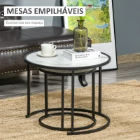 HOMCOM Conjunto de 2 Mesas Auxiliares Redondas Empilháveis Mesa de Centro Modernas com Bancada em Efeito de Mármore e Estrutura de Aço Ø60x46cm e Ø40x40cm Branco(m-6)