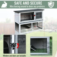 PawHut Small Animal Two-Level Fir Wood Guinea Pigs Hutches Bunny Cage w/ Slide Out Tray Grey(m-6)