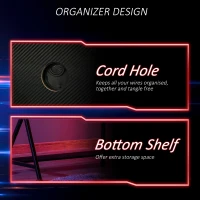 HOMCOM Racing Gaming Desk Carbon Fiber Style Computer Table with Elevated Monitor Shelf, Headphone Hook and Cup Holder, Black(m-7)