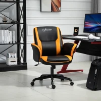 Vinsetto PU Leather Tub Seat Office Chair w/ Yellow Panels Wheels Mid-Back Armrests Ergonomic Comfort Home Office Gaming Black Orange(m-2)
