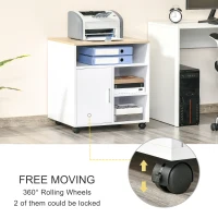 HOMCOM Multi-Storage Printer Stand Unit Office Desk Side Mobile Storage w/ Wheels Modern Style 60L x 50W x 65.5H cm - Oak(m-6)