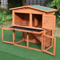 PawHut 2 Tier Rabbit Hutch Guinea Pig Hutch Ferret Cage with Ramp Slide Out Tray for Indoor Outdoor 100.5 x 55 x 101 cm(m-2)