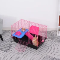 PawHut Dwarf Hamster Metal Cage Guinea Pigs Hutches w/ Tunnels Pink(m-2)