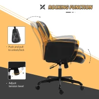 Vinsetto PU Leather Tub Seat Office Chair w/ Yellow Panels Wheels Mid-Back Armrests Ergonomic Comfort Home Office Gaming Black Orange(m-4)