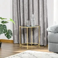 HOMCOM Round Side Table Morden Coffee Tables with Gold Metal Base, Table with Tempered Glass Tabletop, for Living Room, Bedroom, dining room(m-6)