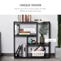 HOMCOM 5 Units Storage Shelf Bookcase Home Display Square Frame w/ Melamine Surface Foot Pads Living Room Bedroom Furniture Black(m-3)