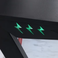 HOMCOM Racing Style Gaming Desk with LED Lights, Z-Shaped Computer Table Workstation with Cup Holder, Headphone Hook and Cable Management Holes for Study, Home Office, Black(m-9)