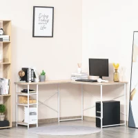 HOMCOM L-Shaped Desk Corner Computer Desk with Storage Shelf, Cord Holes, Natural Wood Color(m-2)