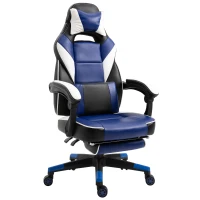 Vinsetto Cool & Stylish Gaming Chair Ergonomic Recliner w/ Thick Padding Footrest Neck & Back Pillow 5 Wheels Racing Swivel Height Adjustable Home Office Blue(m-14)