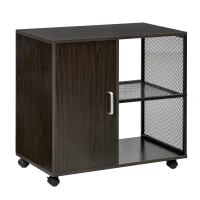 HOMCOM Printer Stand Home Office Mobile Storge File Cabinet Organizer with Castors, Door, Walnut Brown(m-2)