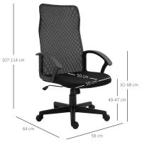 Vinsetto Executive High Mesh Back Office Chair w/ Fixed Armrests Adjustable Height Wheels Wide Padded Seat Home Work Comfort Support Black(m-3)