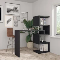 HOMCOM Modern Bar Counter Beverage Table Storage Display Wooden Shelf Shelving Room Divider (Black)(m-10)