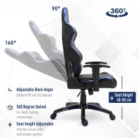 Vinsetto Holographic Stripe Gaming Chair Ergonomic Design PU Leather High Back 360° Swivel w/ 5 Wheels 2 Pillows Back Support Racing Chair Black&Blue(m-4)
