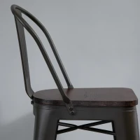 HOMCOM Lot de 4 tabourets de Bar Industriel avec Dossier Repose-Pied Hauteur Assise 76 cm métal café foncé Panneaux Multicouches Imitation Bois chêne foncé(m-12)