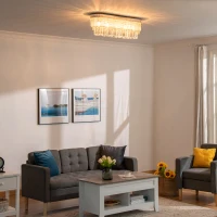 HOMCOM Modern Raindrop Crystal Chandelier, Round Rectangular hanging Ceiling Light, Linear Hanging Lighting with Stainless Steel Base, for Restaurant Kitchen Island Dining Room Hotel, Silver(m-2)