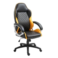 Vinsetto Office Chair Faux Leather Diamond Line High-Back Rocker Swivel Computer Desk Chair with Wheels, Black Orange(m-1)